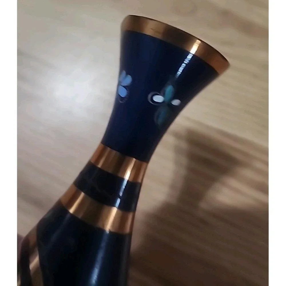 Vintage Turkish Gulistan Metal‎ Hand Painted Bud Vase 6.25in Tall Floral Design